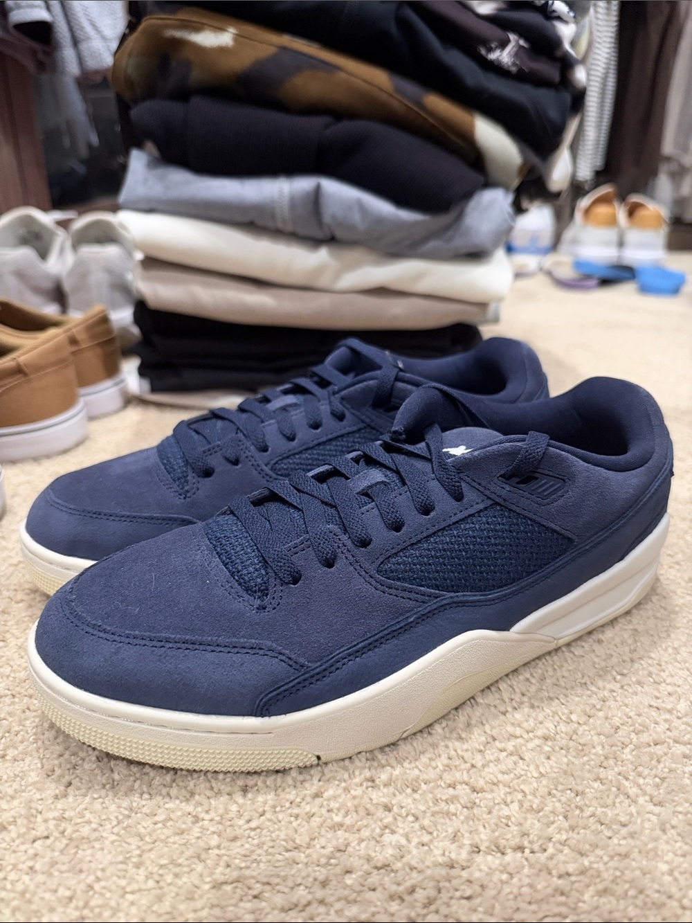 Jordan Men's Navy Blue Sneakers with Cream Sole